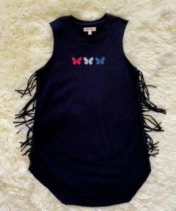 Paper Flower Butterfly Fringe Tank