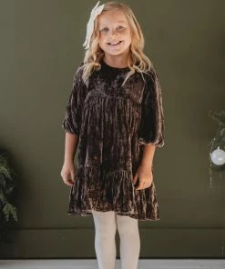 Girls Ren & Rouge Ash Grey Velvet Dress