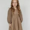 Ren & Rouge Smocked Waist Lace Sleeve Dress Girls