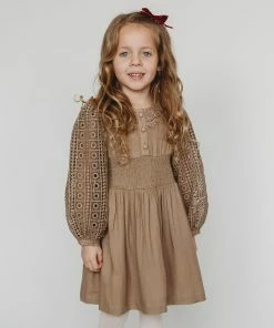 Ren & Rouge Smocked Waist Lace Sleeve Dress Girls