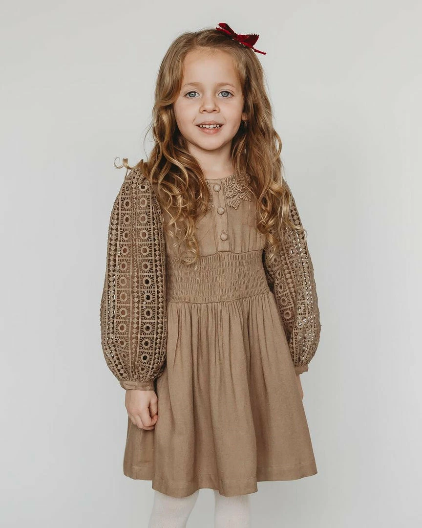 Promo π₯° Ren & Rouge Smocked Waist Lace Sleeve π Dress π§ Girls π 3 Ren & Rouge Smocked Waist Lace Sleeve Dress Girls