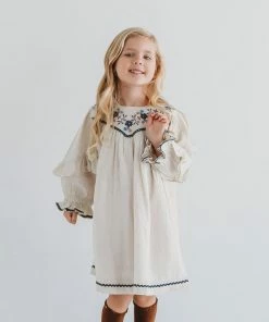 Ren & Rouge V Neck Embroidery Dress Clearance