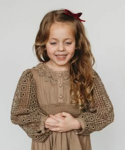 Ren & Rouge Smocked Waist Lace Sleeve Dress Girls