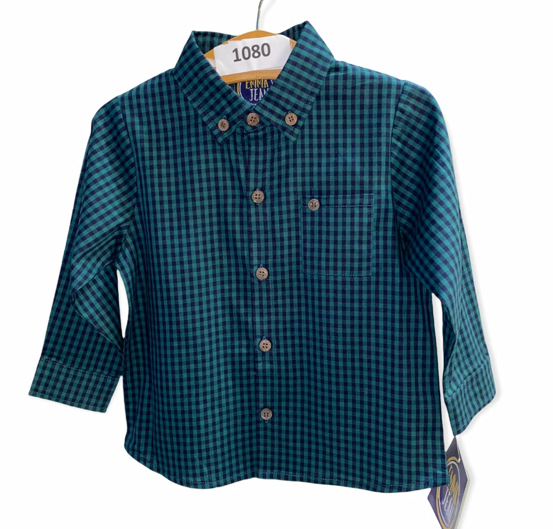 Best Pirce π Emma Jean Kids Emma Jean Green & Navy Gingham Button Down π Shirt Boys β€οΈ 3 Emma Jean Kids Emma Jean Green & Navy Gingham Button Down Shirt Boys