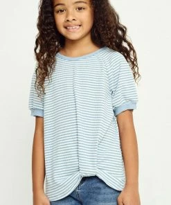 Tween Hayden Blue Stripe Tuck Hem Tee