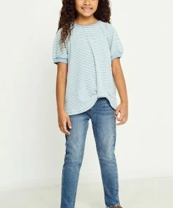 Tween Hayden Blue Stripe Tuck Hem Tee