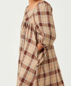 Hayden Plaid Square Neck Tie Sleeve Dress Tween