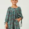 Hayden Plaid Square Neck Tie Sleeve Dress Tween