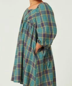 Hayden Plaid Square Neck Tie Sleeve Dress Tween