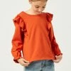 Hayden Orange French Terry Ruffle Top Tween
