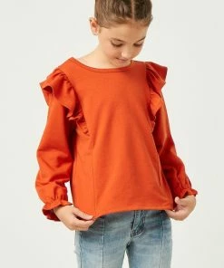 Hayden Orange French Terry Ruffle Top Tween