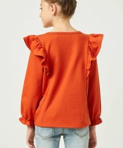Hayden Orange French Terry Ruffle Top Tween