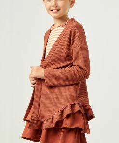 Tween Hayden Waffle Ruffle Hem Cardigan