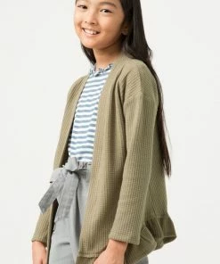 Tween Hayden Waffle Ruffle Hem Cardigan
