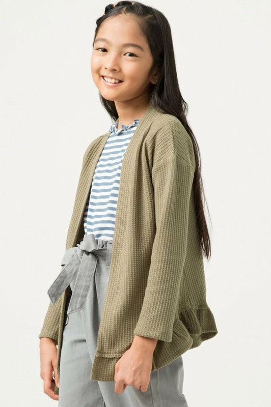 Buy ⭐ Tween Hayden Waffle Ruffle Hem Cardigan ✔️ 4 Tween Hayden Waffle Ruffle Hem Cardigan