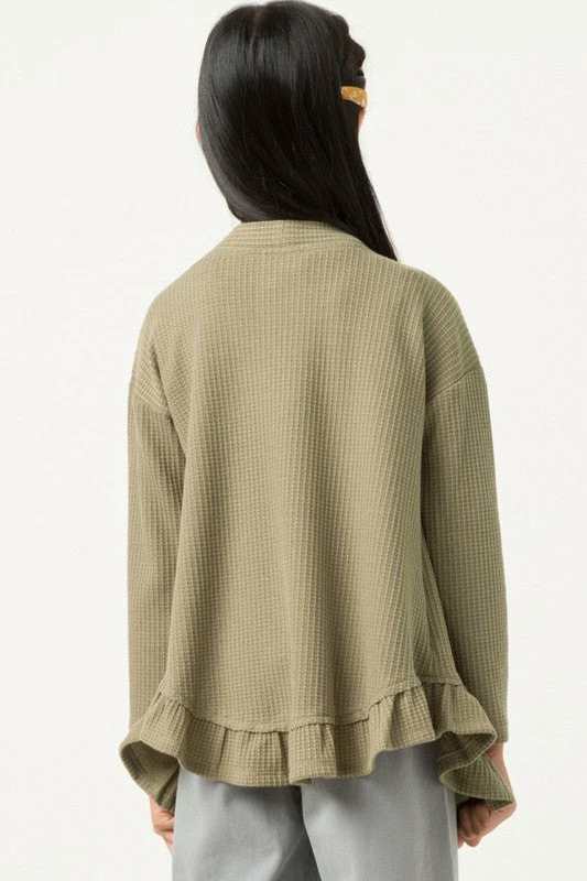Buy ⭐ Tween Hayden Waffle Ruffle Hem Cardigan ✔️ 6 Tween Hayden Waffle Ruffle Hem Cardigan