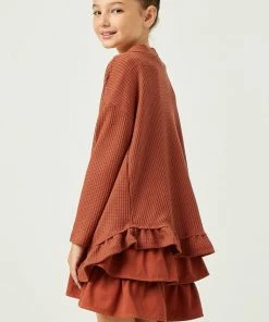 Buy ⭐ Tween Hayden Waffle Ruffle Hem Cardigan ✔️ 8 Tween Hayden Waffle Ruffle Hem Cardigan