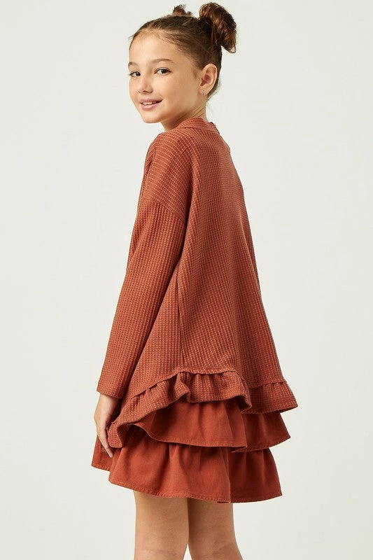 Buy ⭐ Tween Hayden Waffle Ruffle Hem Cardigan ✔️ 5 Tween Hayden Waffle Ruffle Hem Cardigan
