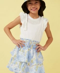 Hayden Textured Floral Smock Waist Skirt Tween