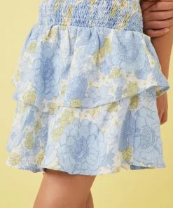 Hayden Textured Floral Smock Waist Skirt Tween