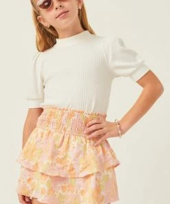 Hayden Textured Floral Smock Waist Skirt Tween