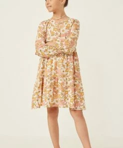 Hayden Floral Sketch Print Button Dress Tween