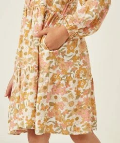 Hayden Floral Sketch Print Button Dress Tween