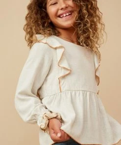 Hayden Contrast Stitch Ruffle Top Tween