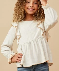 Hayden Contrast Stitch Ruffle Top Tween