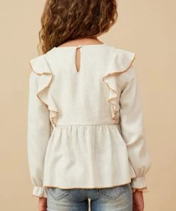 Hayden Contrast Stitch Ruffle Top Tween