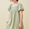Tween Hayden Green Box Pleat Linen Dress