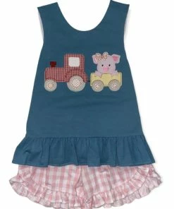Banana Split Tractor & Pig Girls Short Set