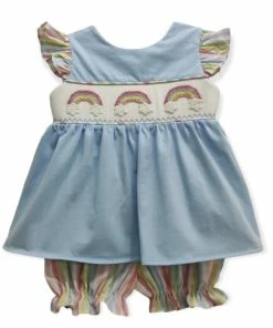 Girls Banana Split Rainbow Smocked Bloomer Set