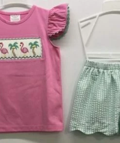 Banana Split Flamingo Smocked Short Set
