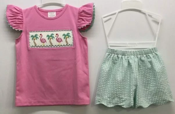 Best Sale π Banana Split Flamingo Smocked Short Set π 3 Banana Split Flamingo Smocked Short Set