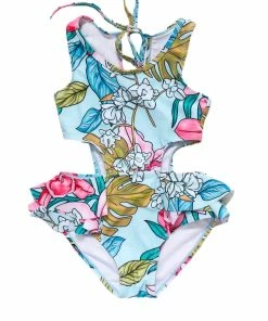 Girls Blueberry Bay Mint Shell One Piece Swimsuit