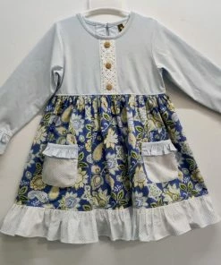 Girls Banana Split Blue Paisley Pocket Dress