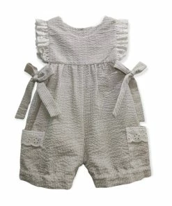 Girls Banana Split Layla Khaki Seersucker Romper