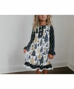 Ooopsie Daisy Girls Oopsie Daisy Black & Gold Christmas Pajamas Tree Gown