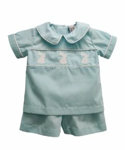 Three Sisters Bunny Embroidery Boys Short Set