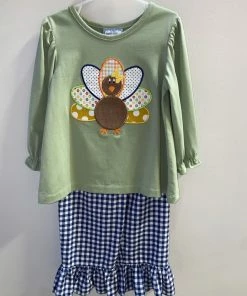 Girls Three Sisters Sage Turkey Ruffle Pant Set