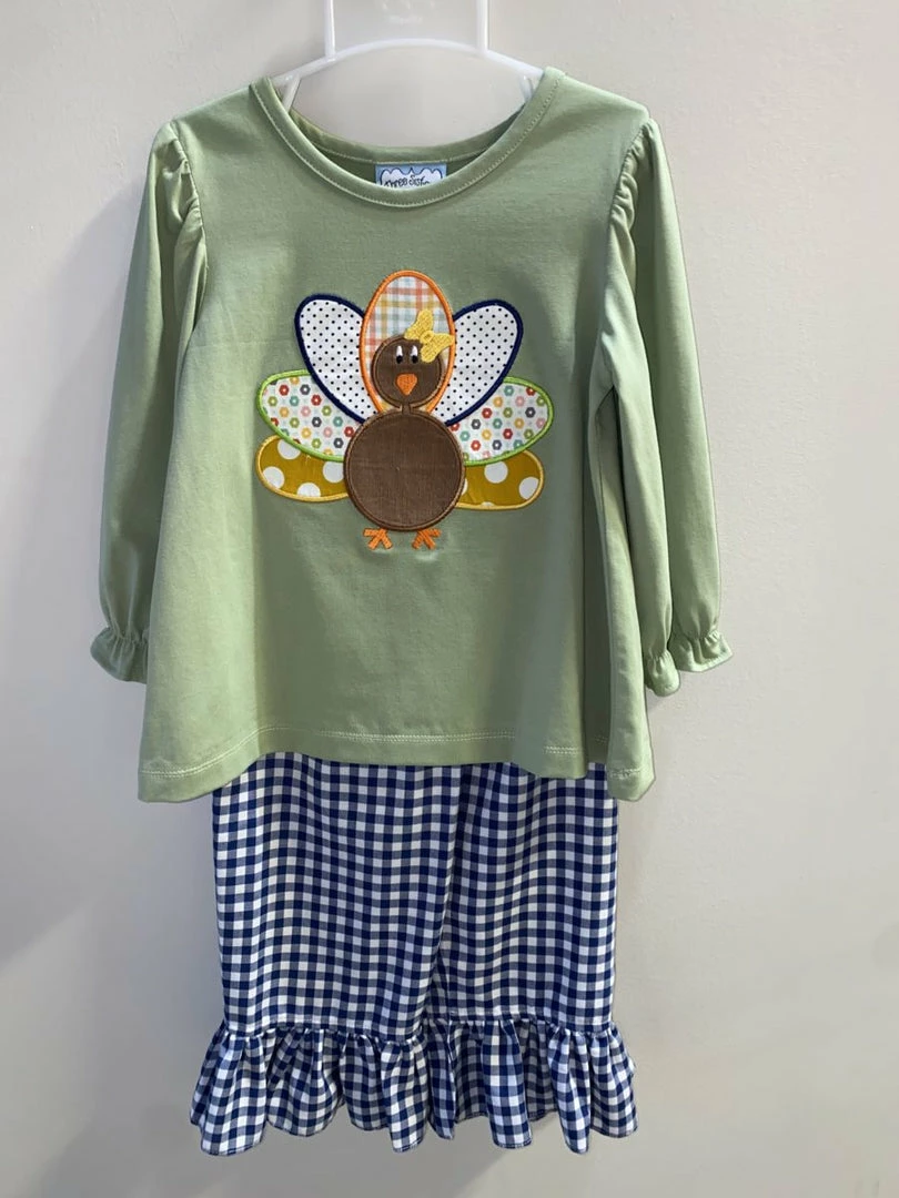 Promo π Girls Three Sisters Sage Turkey Ruffle Pant Set π€© 3 Girls Three Sisters Sage Turkey Ruffle Pant Set