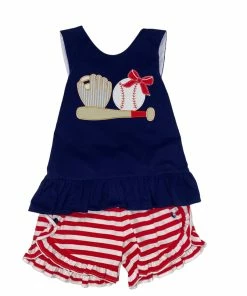 Three Sisters Girls Baseball Applique Short Set