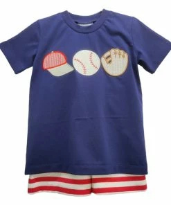 Three Sisters Baseball Boys Applique Short Set