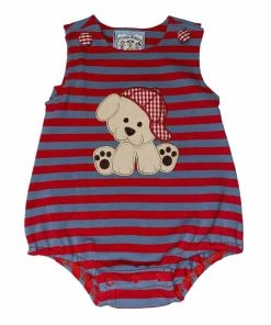 Three Sisters Baby Puppy Stripe Applique Bubble