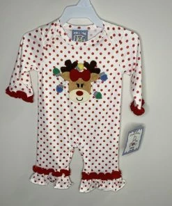 Three Sisters Polka Dot Reindeer Lights Ruffle Romper