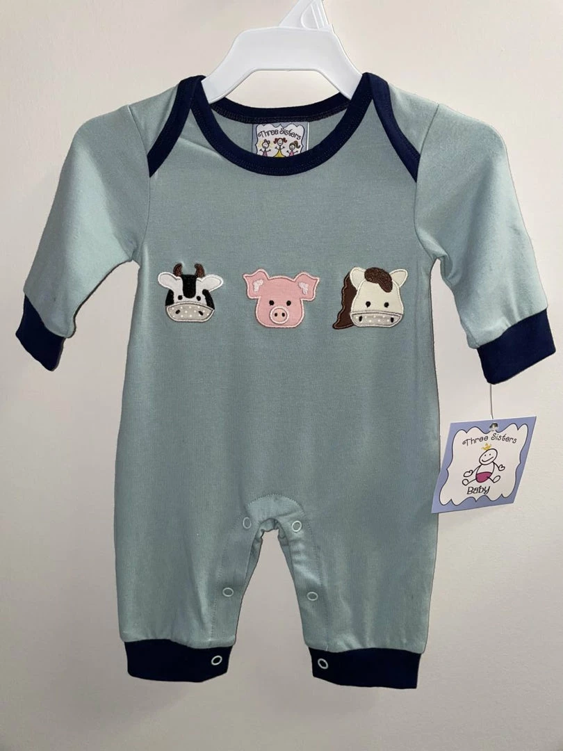 Discount β€οΈ Three Sisters Farm Animal Boys Romper π€© 3 Three Sisters Farm Animal Boys Romper