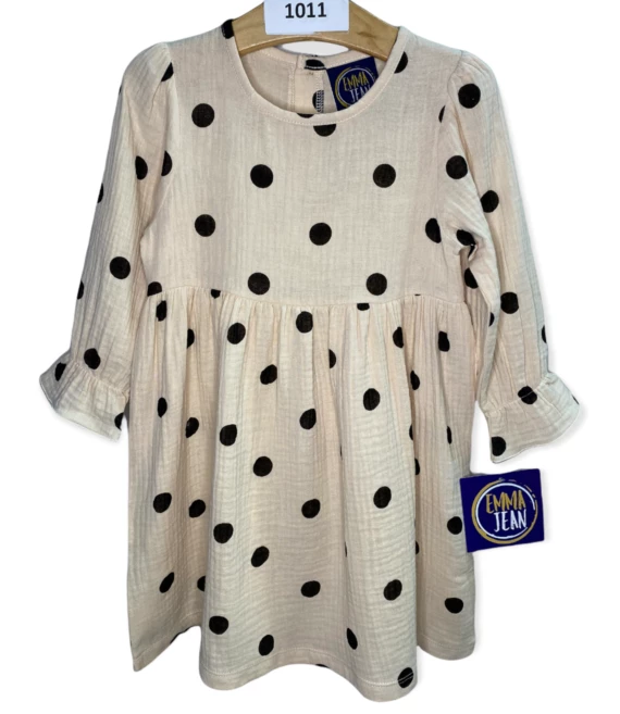 Wholesale 🛒 Emma Jean Kids Emma Jean Tan & Black Lily Dot 👗 Dress 👧 Girls 🤩 3 Emma Jean Kids Emma Jean Tan & Black Lily Dot Dress Girls