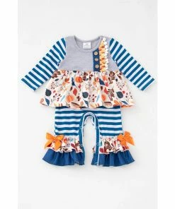 Honeydew Blue Pumpkin Floral Ruffle Romper