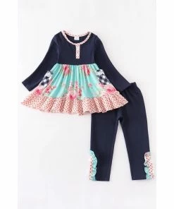 Girls Honeydew Floral Pocket Ruffle Pant Set